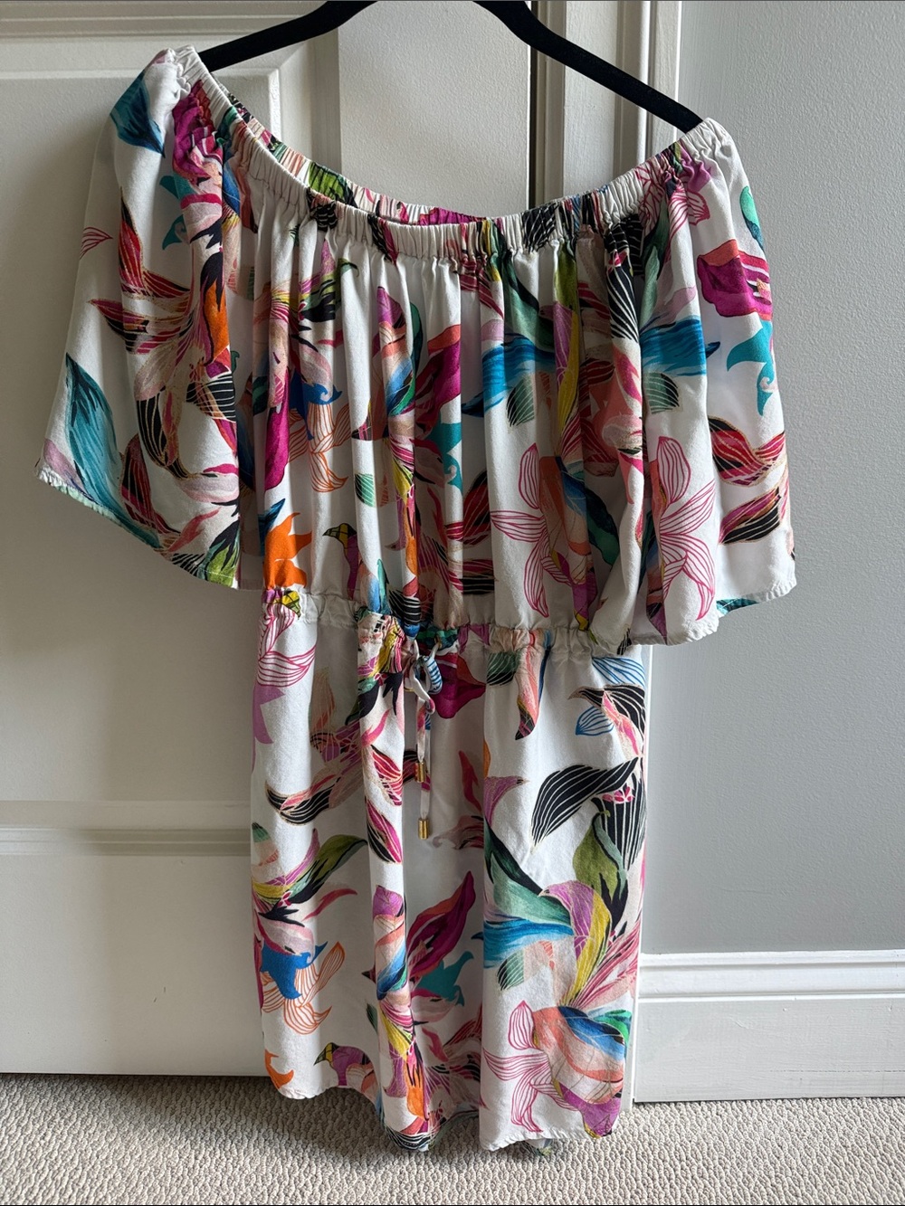 White Tropical Floral Off-Shoulder dress